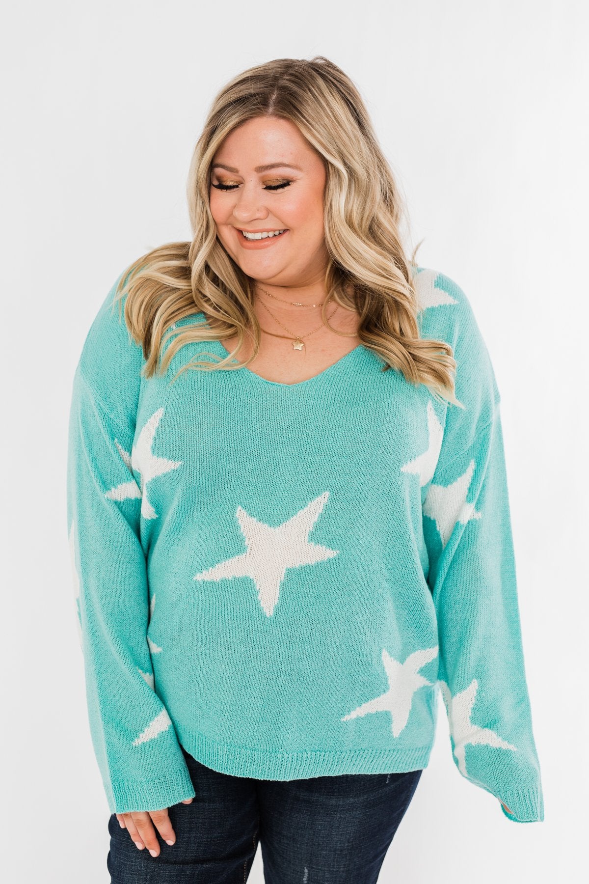 Wishing On A Star Knitted Sweater- Aqua Blue