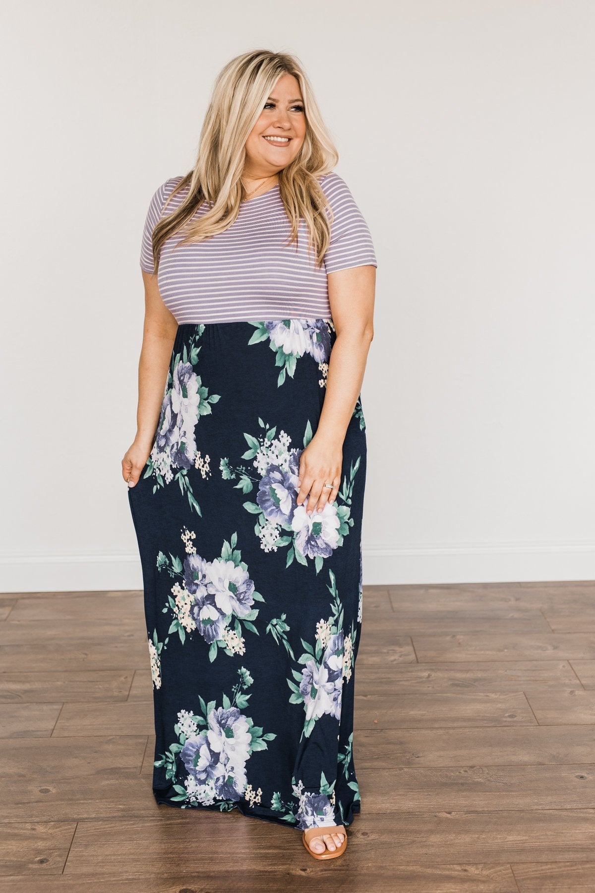 Lasting Memories Floral Maxi Dress- Navy & Lavender