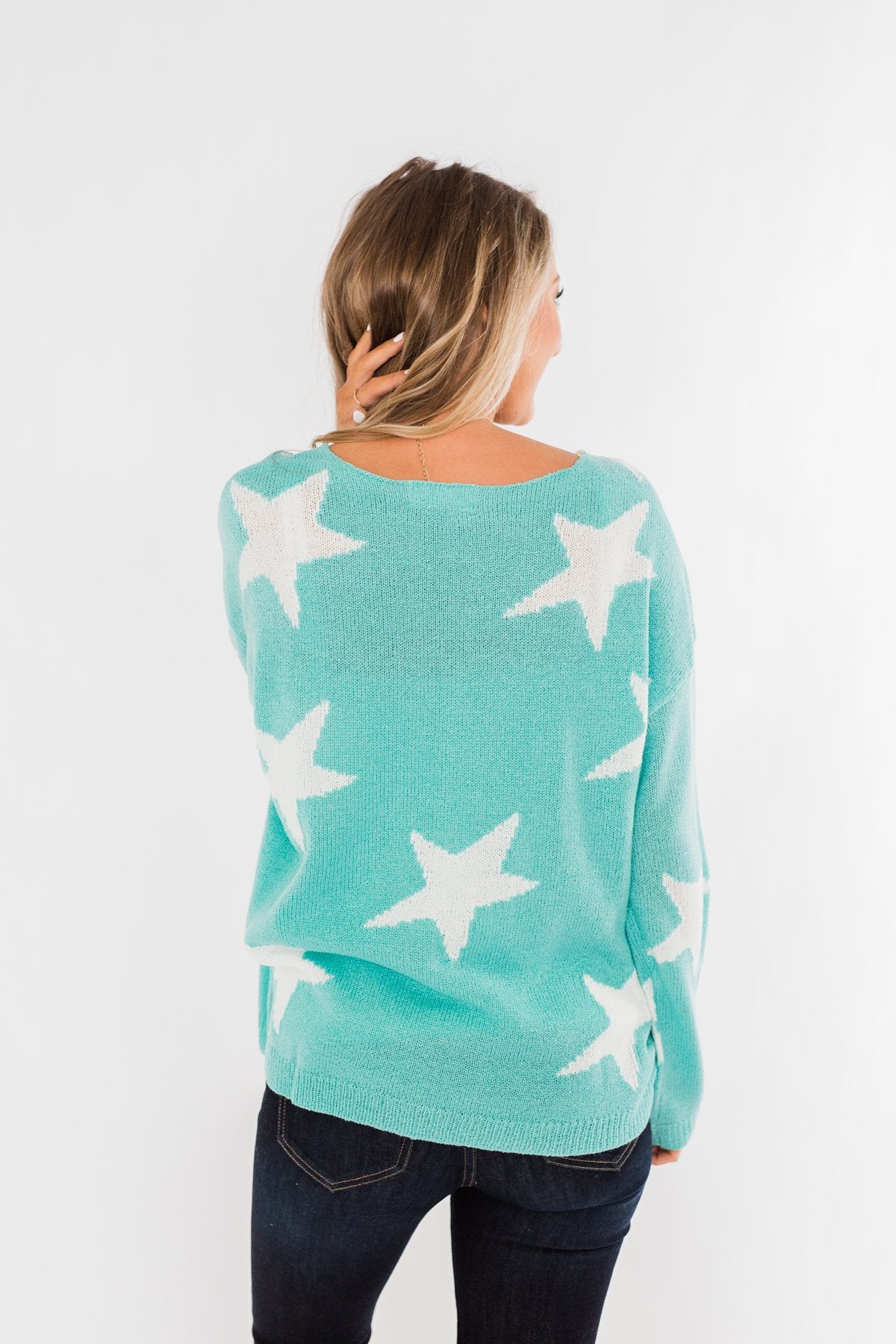Wishing On A Star Knitted Sweater- Aqua Blue