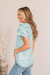Almost There Tiered Flutter Sleeve Shirt- Light Blue
