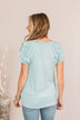 Almost There Tiered Flutter Sleeve Shirt- Light Blue