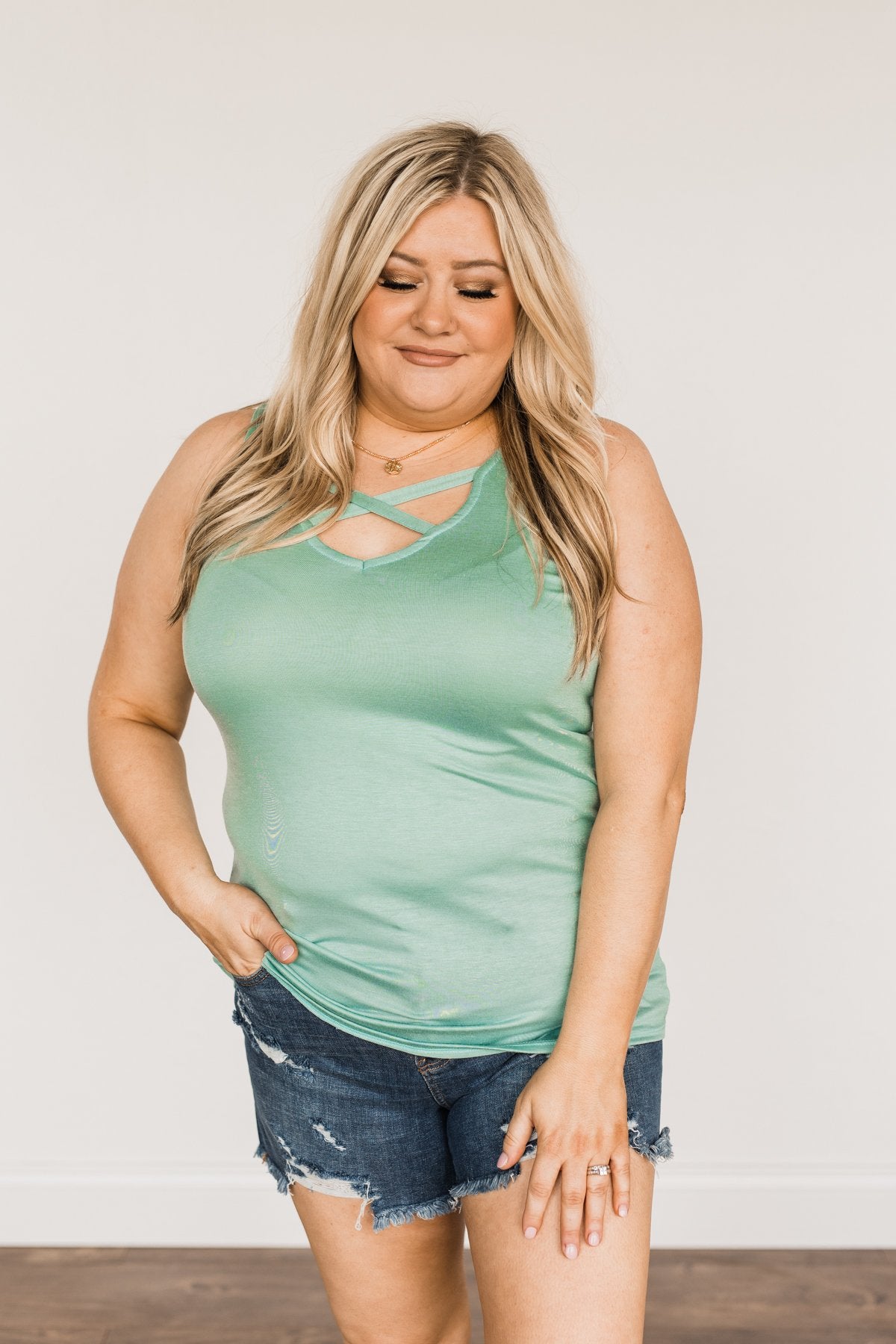 Places to Go Criss Cross Tank Top- Mint