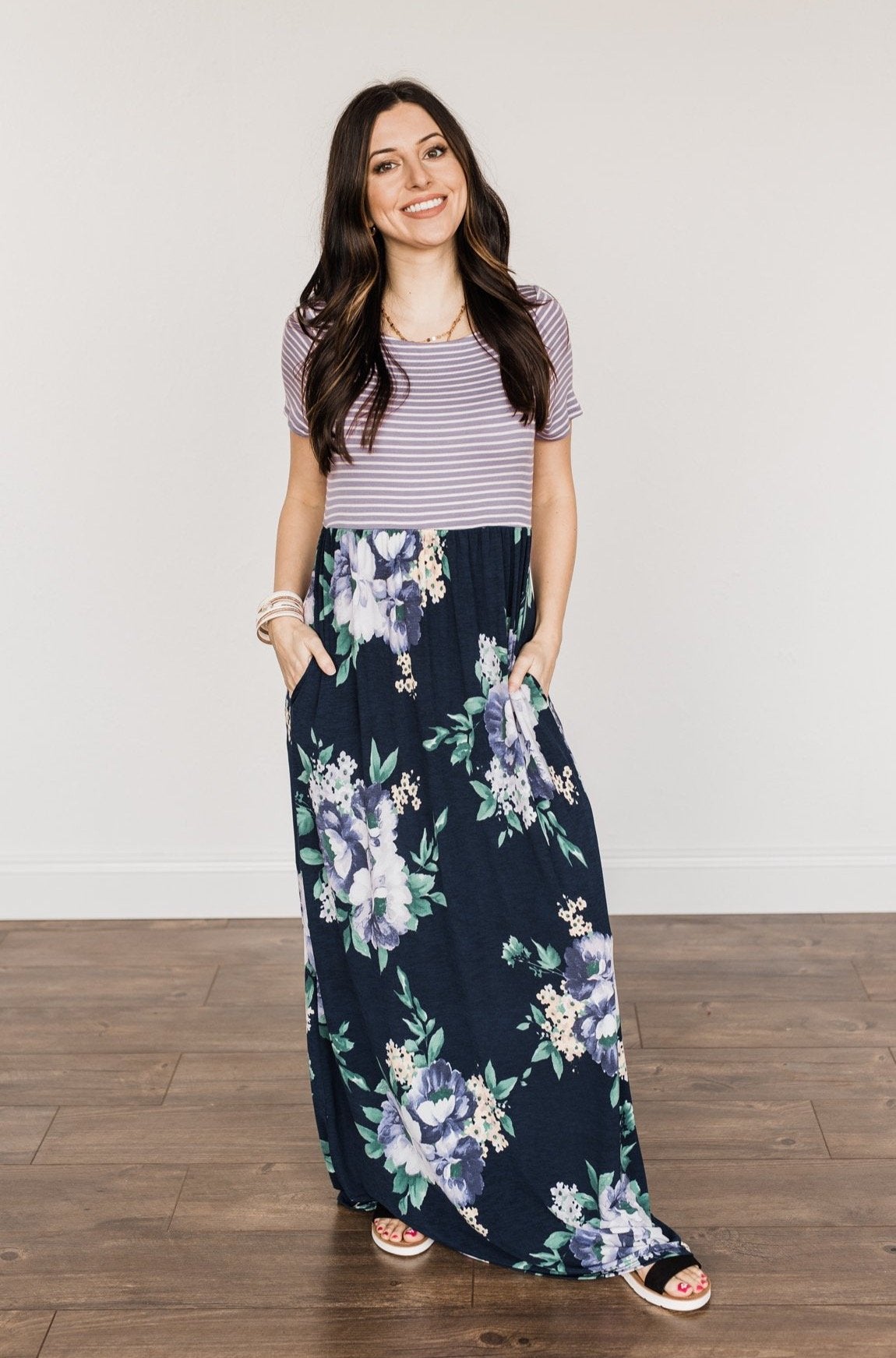 Lasting Memories Floral Maxi Dress- Navy & Lavender – The Pulse Boutique