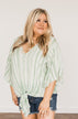 Born To Lead Front Tie Blouse- Sage & Ivory