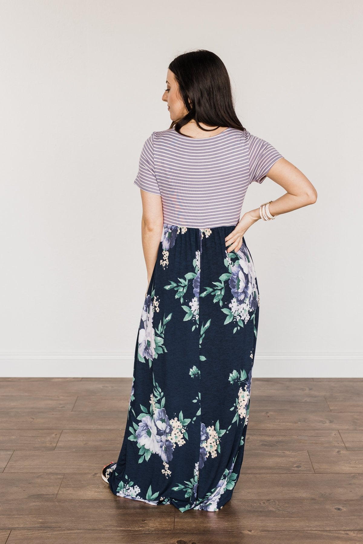 Lasting Memories Floral Maxi Dress- Navy & Lavender