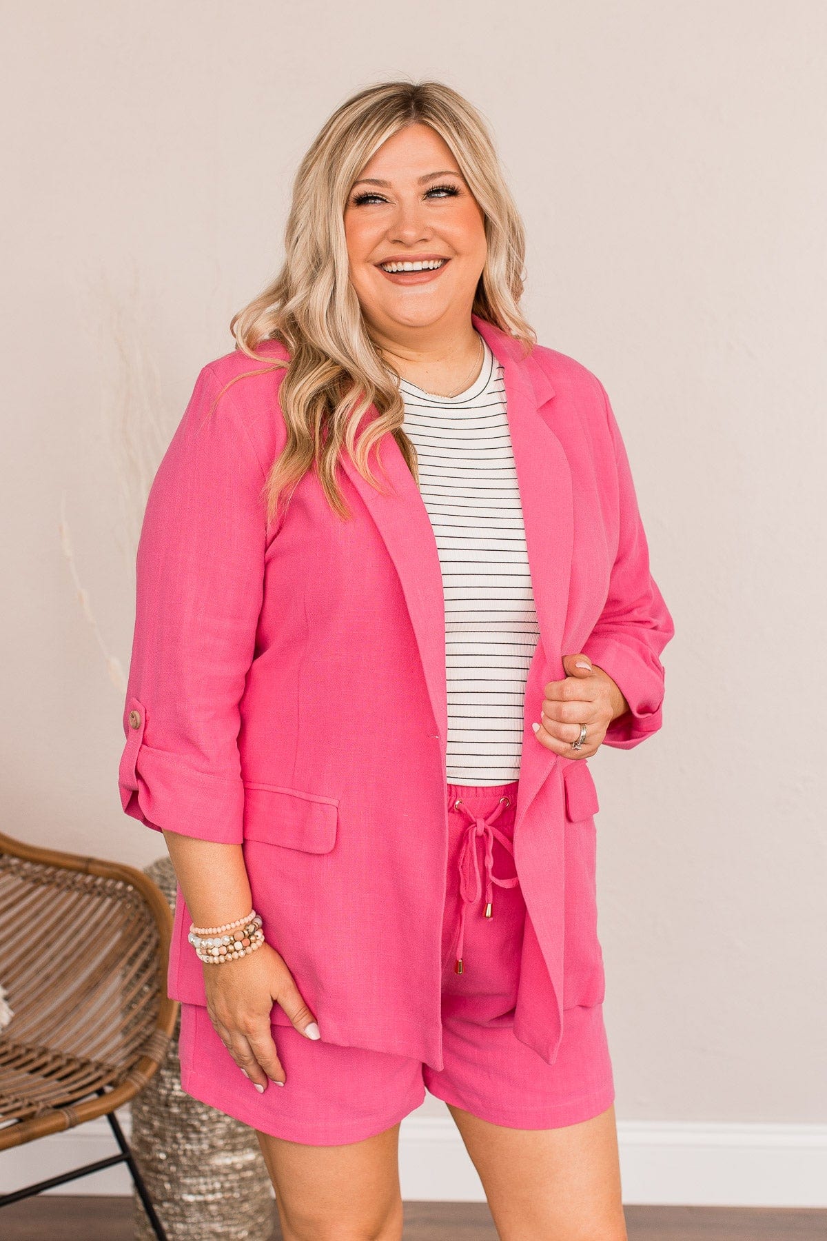 CEO Of My Life Linen Blazer- Hot Pink