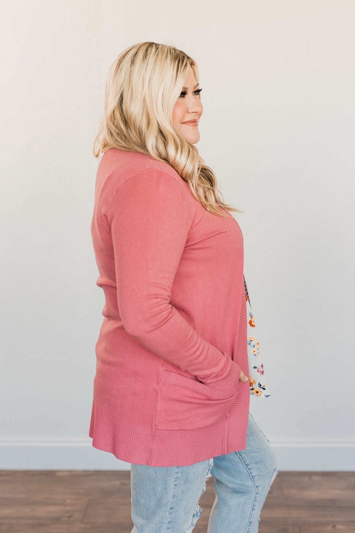 Light Weight Open Front Cardigan- Dusty Rose