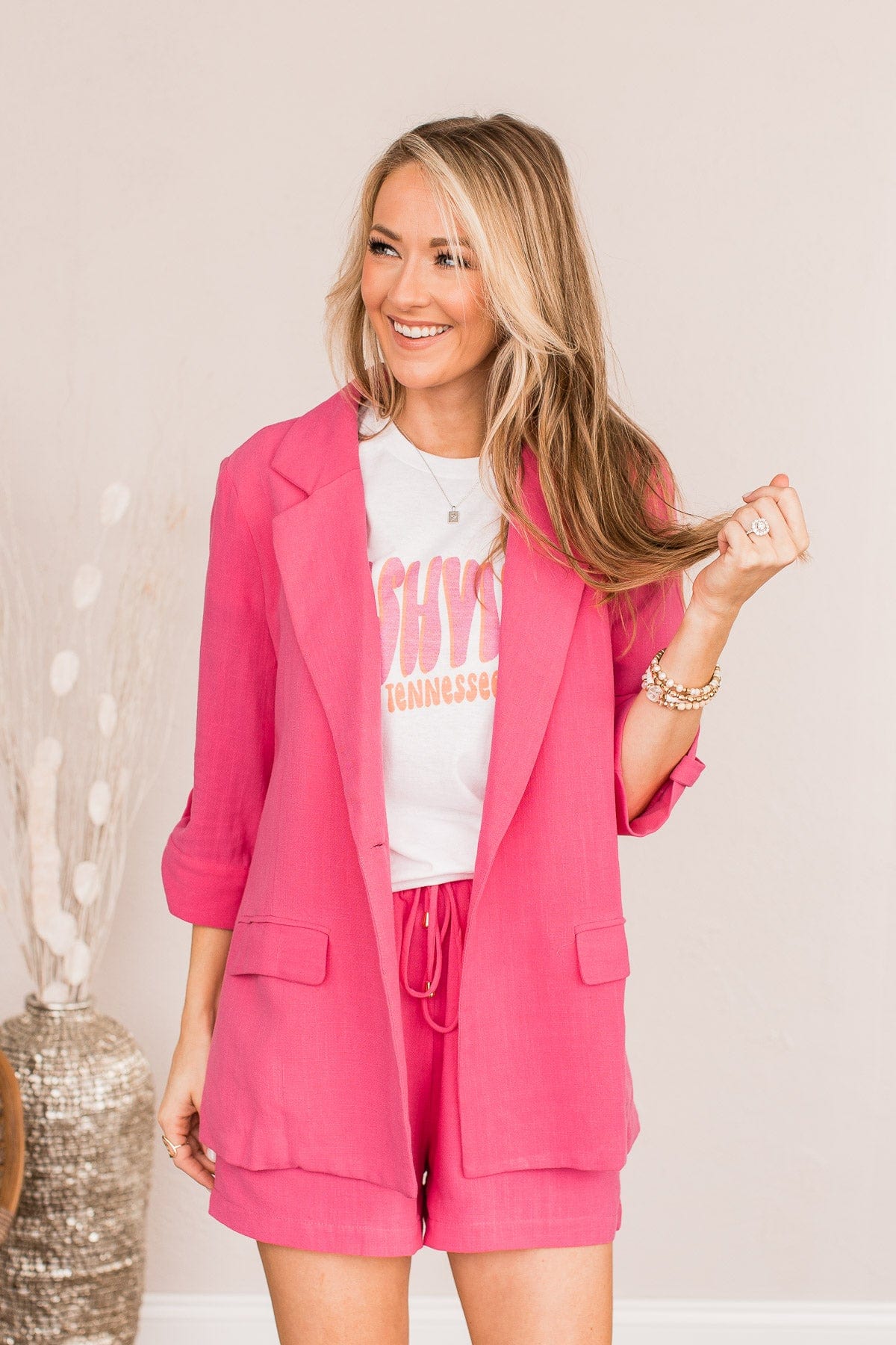CEO Of My Life Linen Blazer- Hot Pink