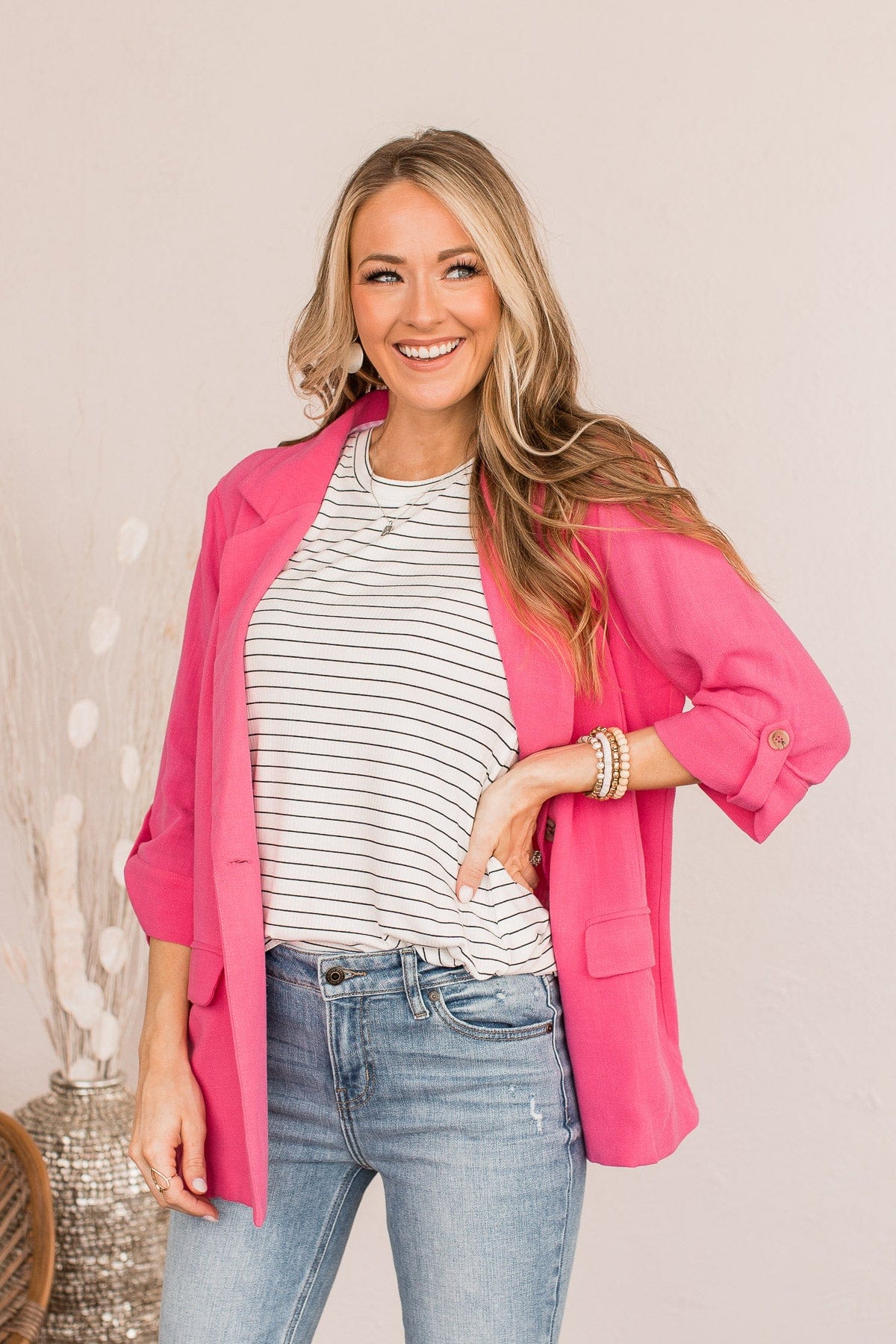 CEO Of My Life Linen Blazer- Hot Pink
