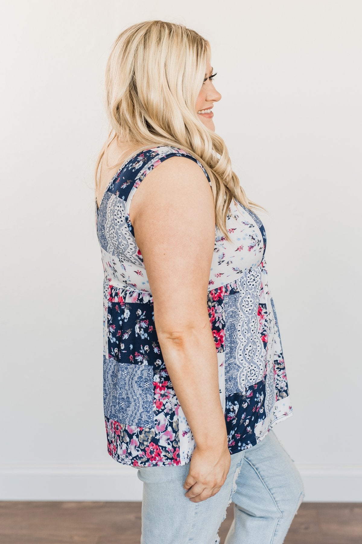 A Moment To Treasure Floral Tank Top- Navy & Ivory