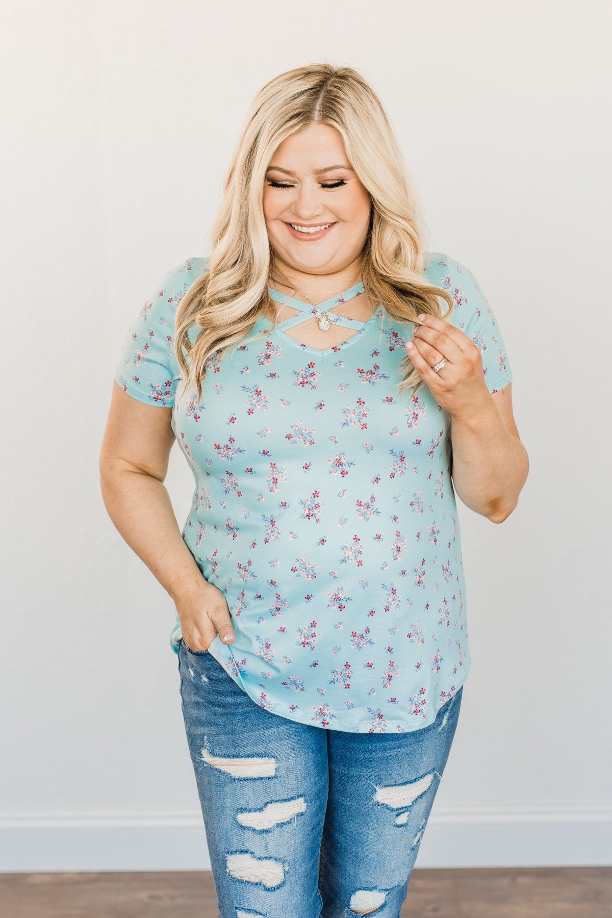 Blessed With The Best Criss-Cross Top- Light Blue
