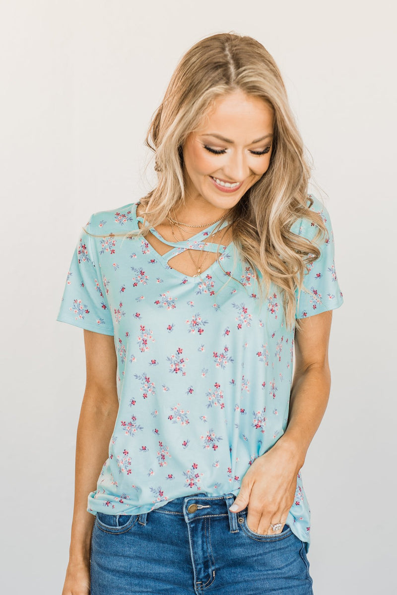 Blessed With The Best Criss-Cross Top- Light Blue – The Pulse Boutique