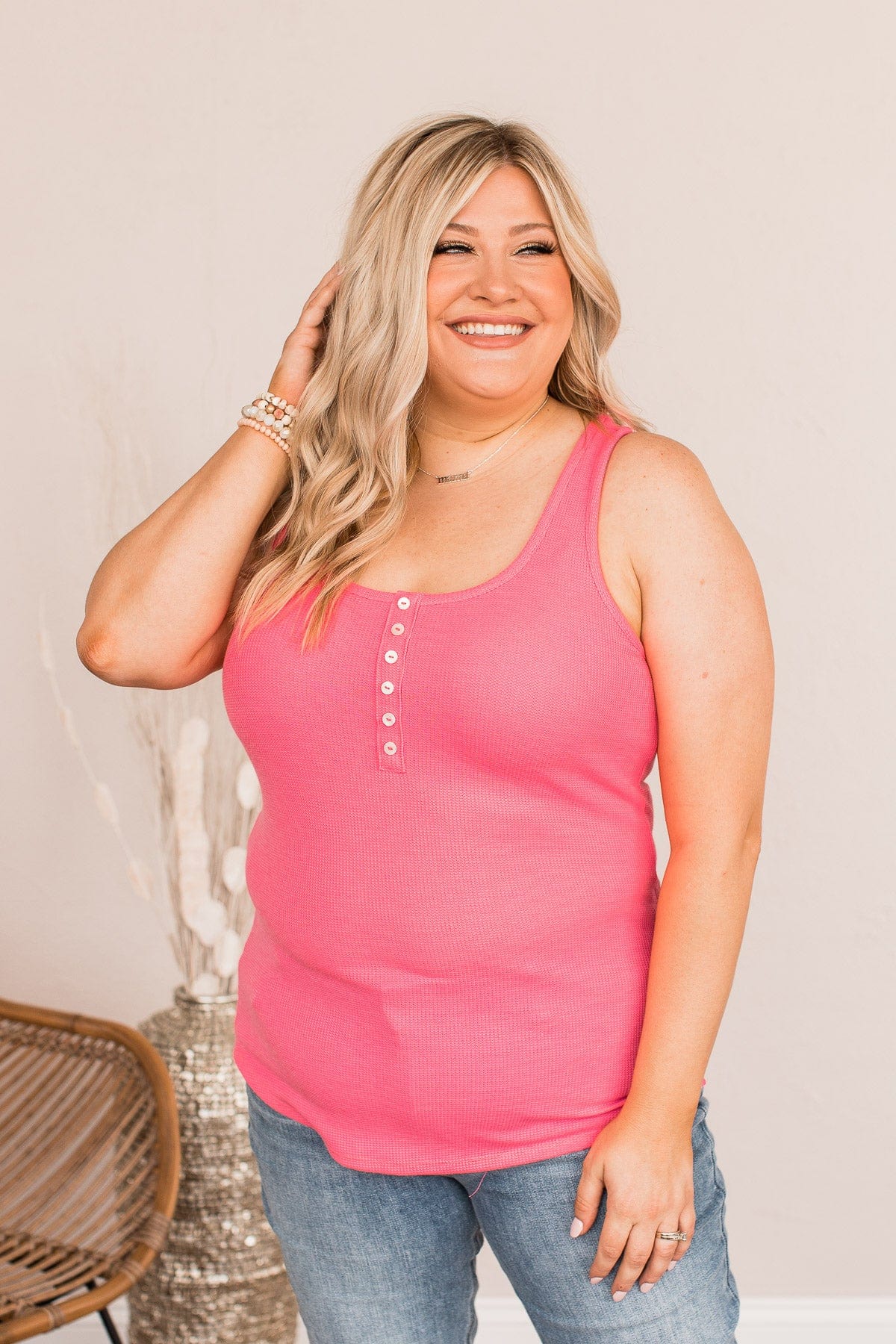 Can't Get The Best Of Me Knit Tank- Hot Pink