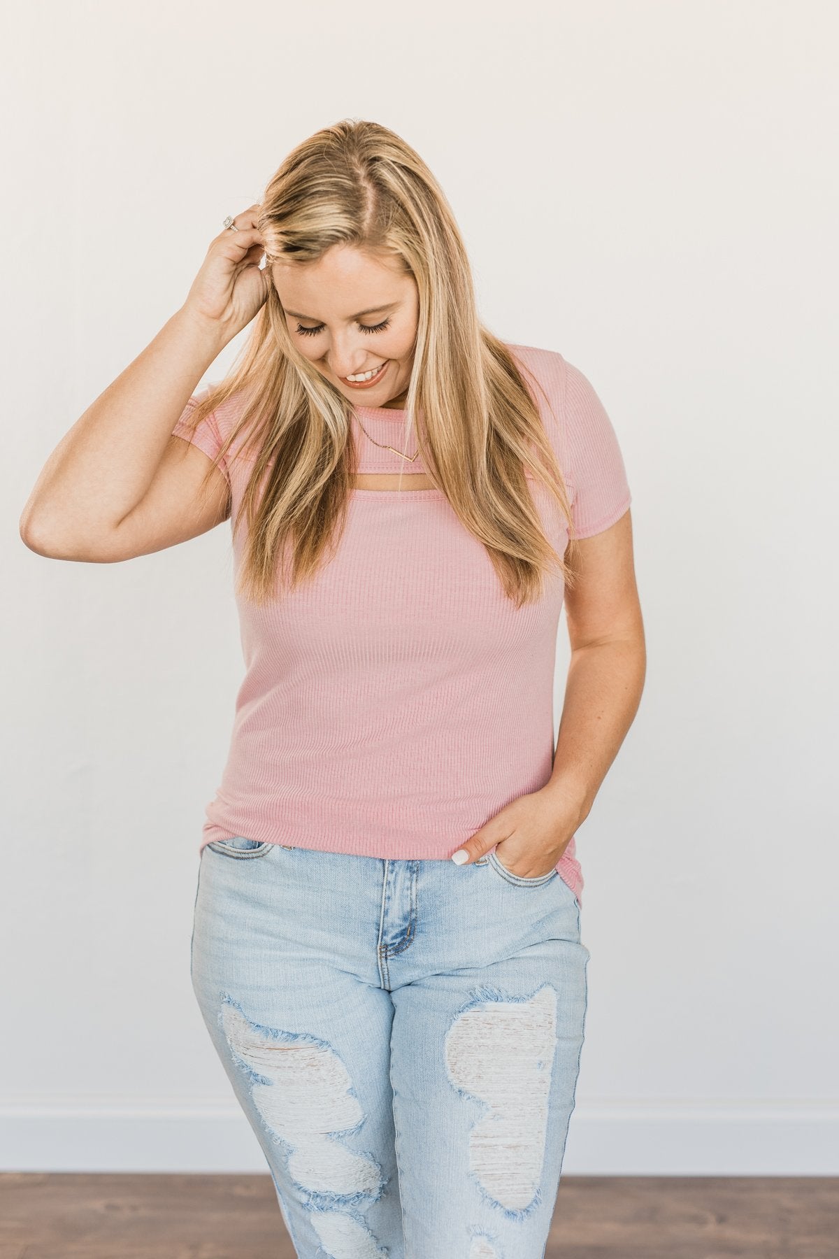 Feeling Spectacular Cut Out Top- Dusty Pink