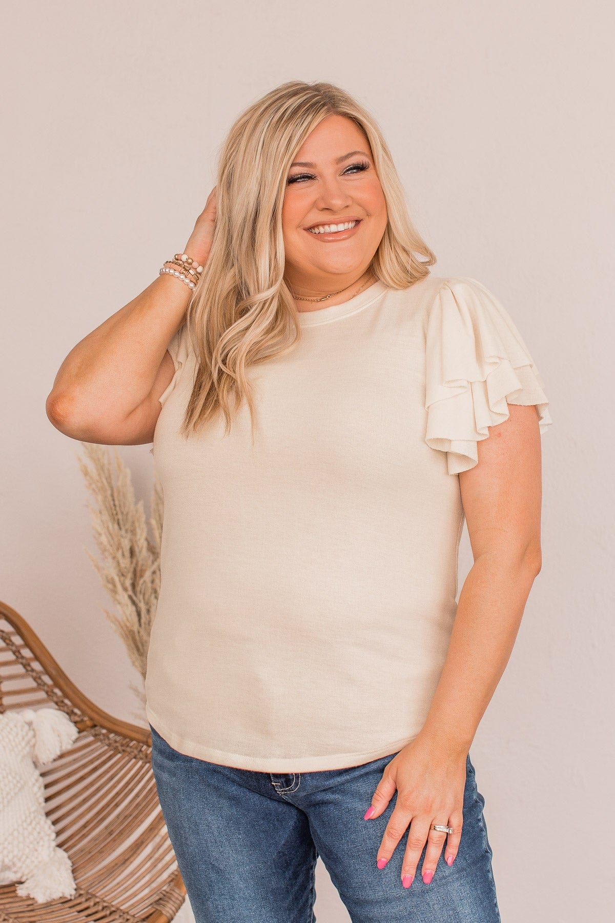 Fly Above The Rest Flutter Sleeve Top- Cream