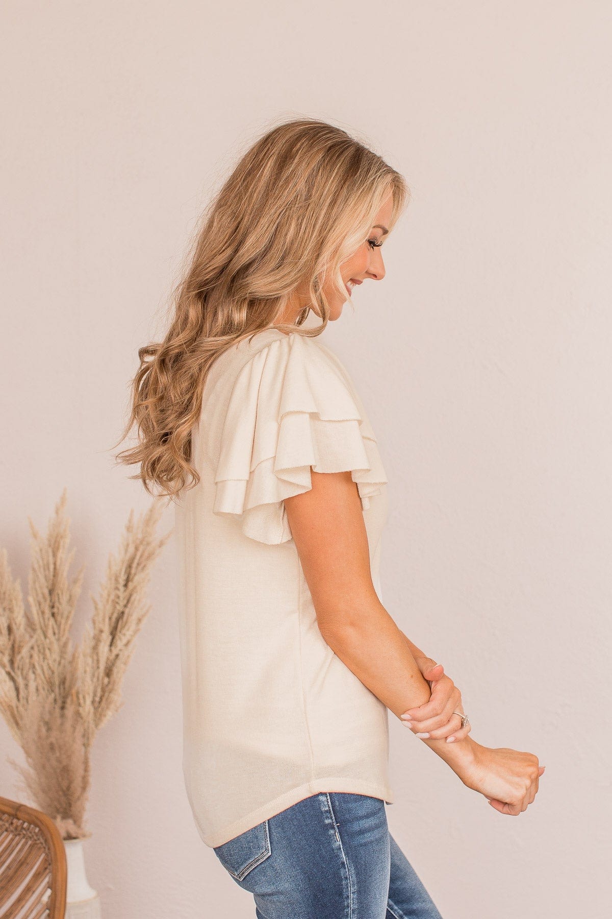 Fly Above The Rest Flutter Sleeve Top- Cream