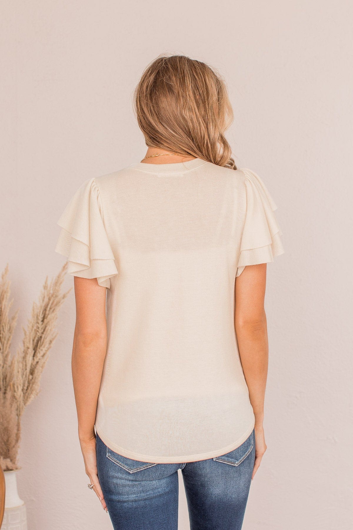 Fly Above The Rest Flutter Sleeve Top- Cream