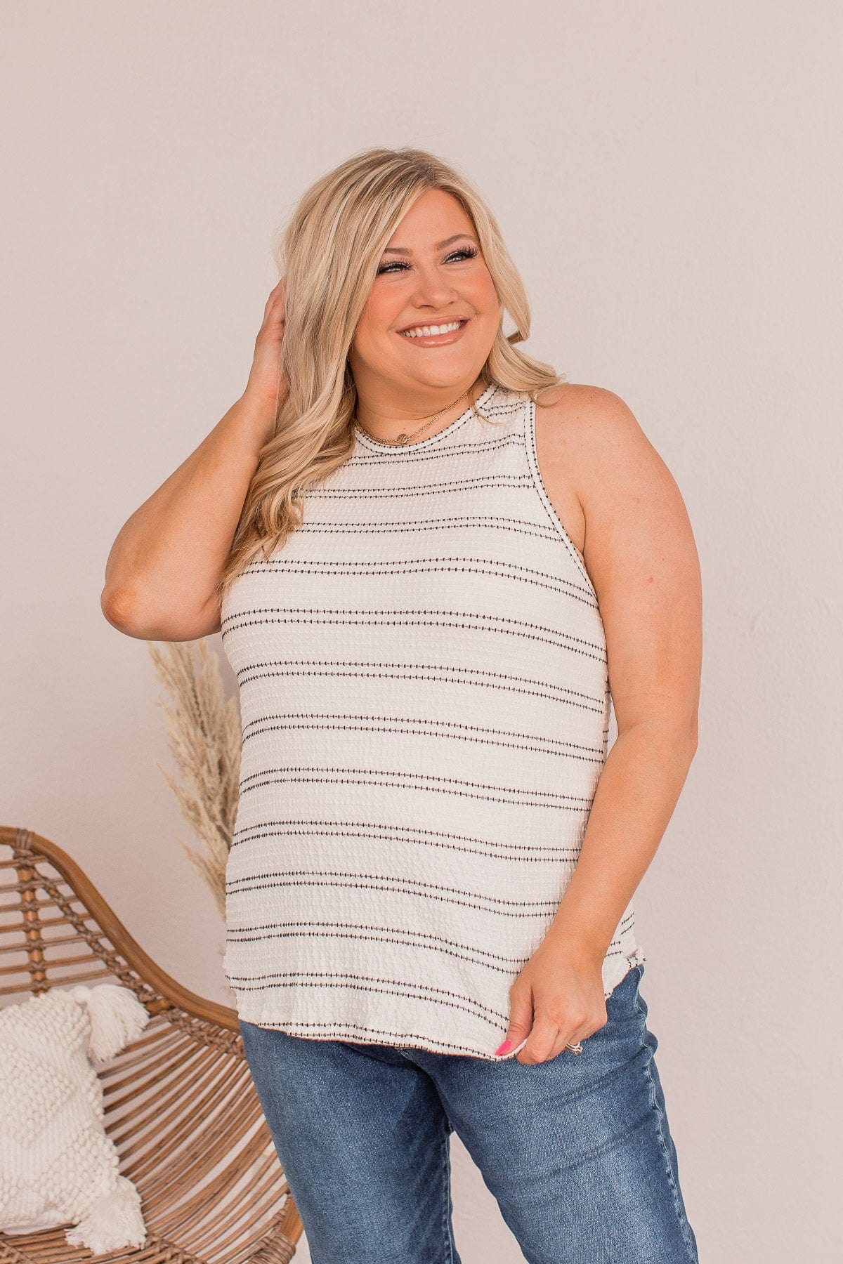 Giving All Of Me Striped Tank- Off White