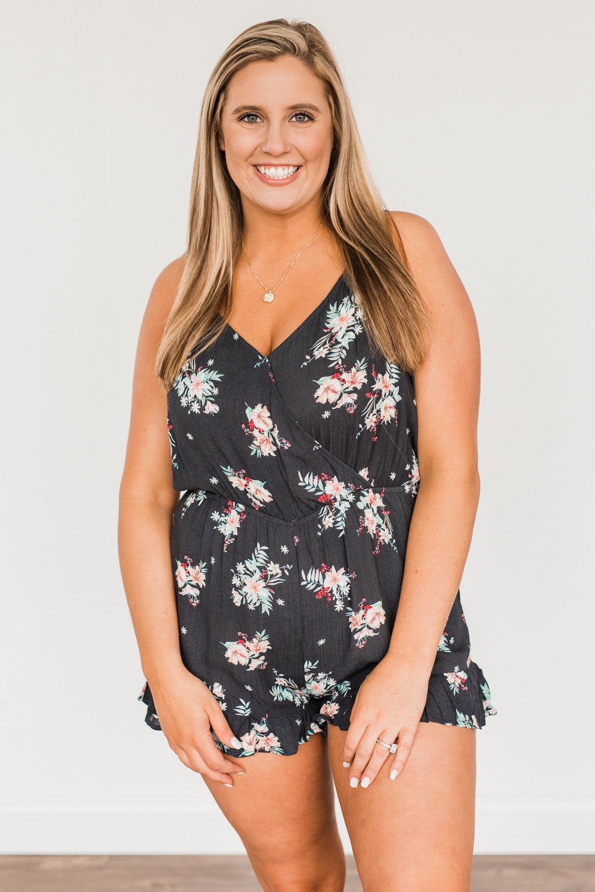 Care For You Floral Wrap Romper- Charcoal