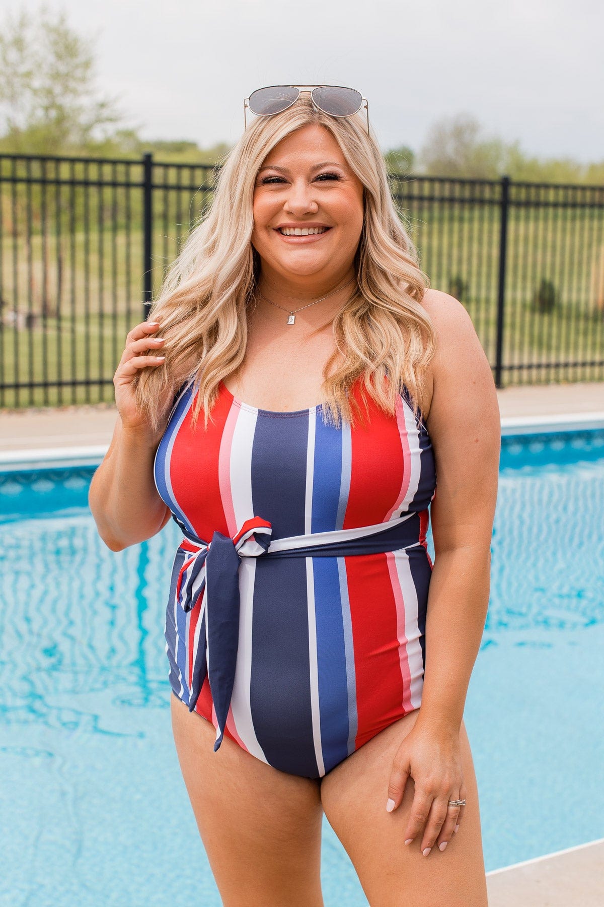 Taste Of Summer Striped One-Piece Swimsuit- Red, White, & Blue