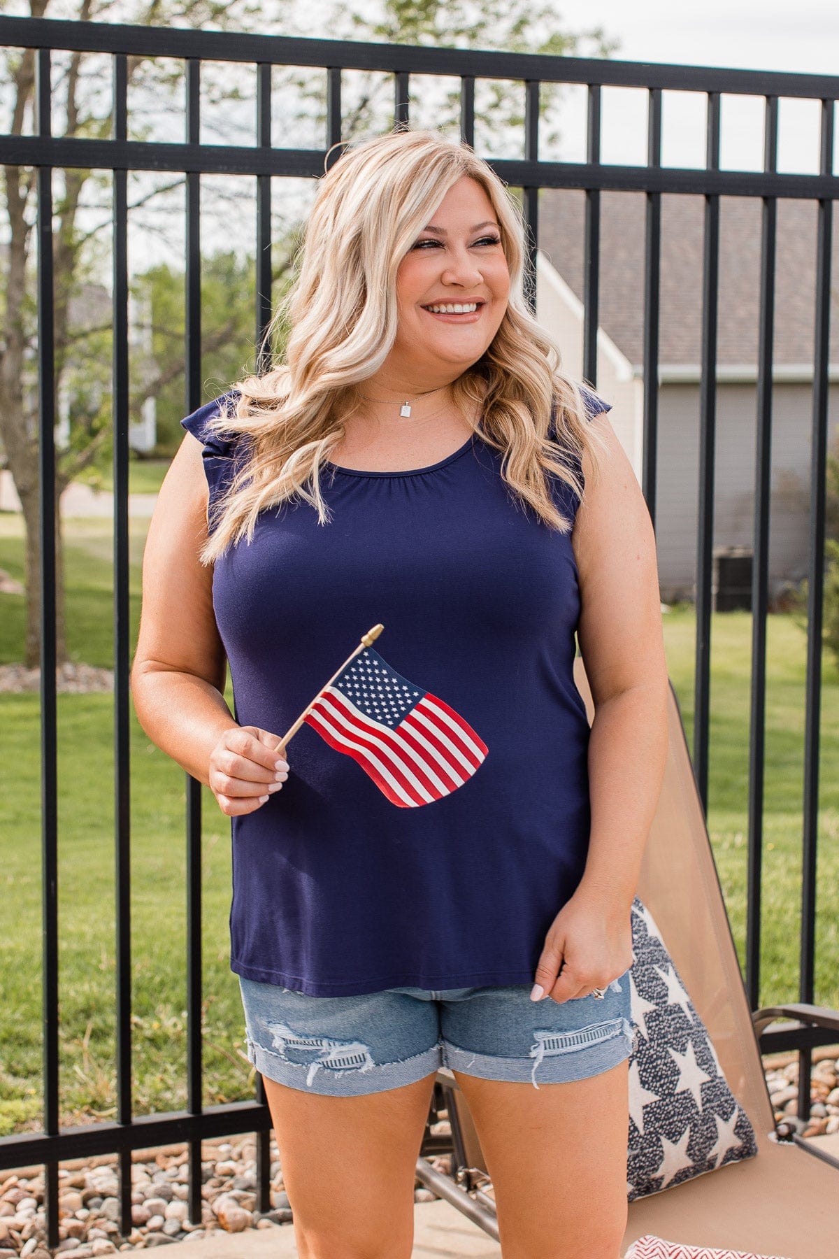 Sparkler Skylines Tie Back Tank- Royal Blue