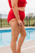 Sandy Shores High-Rise Swim Bottoms- Red