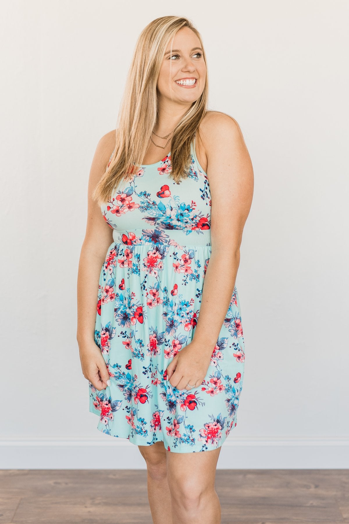 Live Loudly Criss-Cross Floral Dress- Sky Blue
