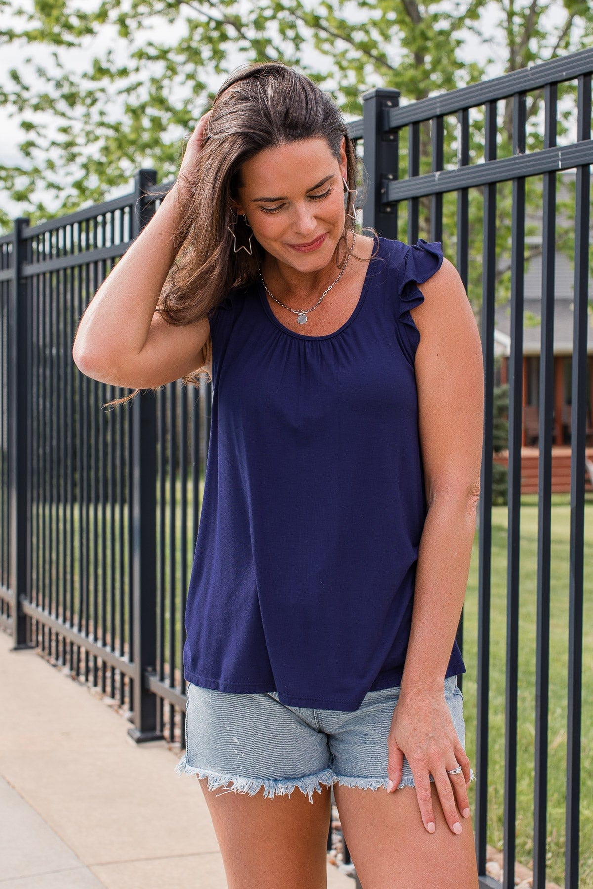 Sparkler Skylines Tie Back Tank- Royal Blue