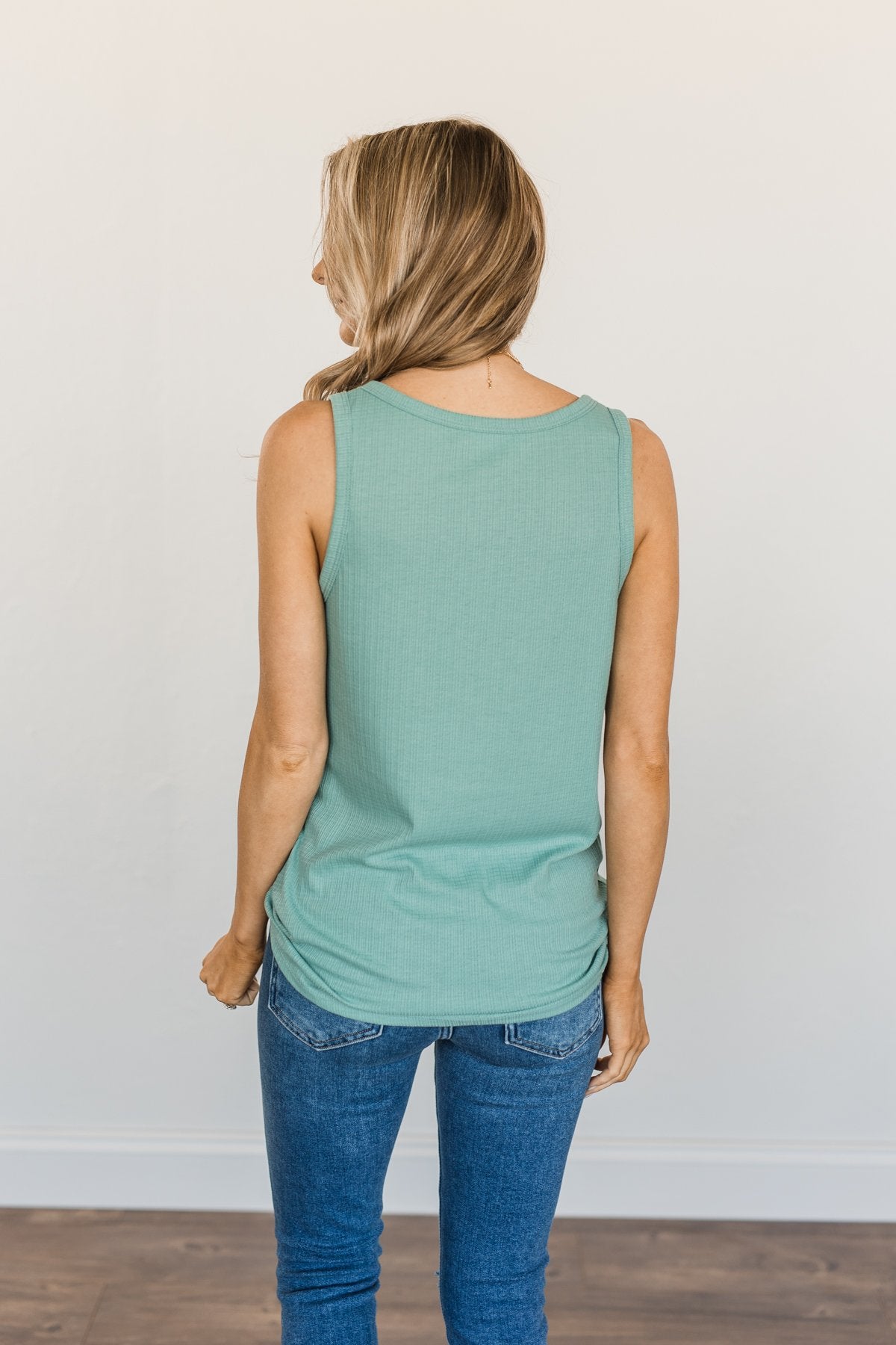 Always In My Heart Notch Tank Top- Soft Teal