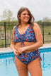 Surfing Through Life Cinched Swim Top- Navy Floral