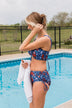 Surfing Through Life Cinched Swim Top- Navy Floral