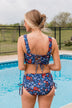 Surfing Through Life Cinched Swim Top- Navy Floral