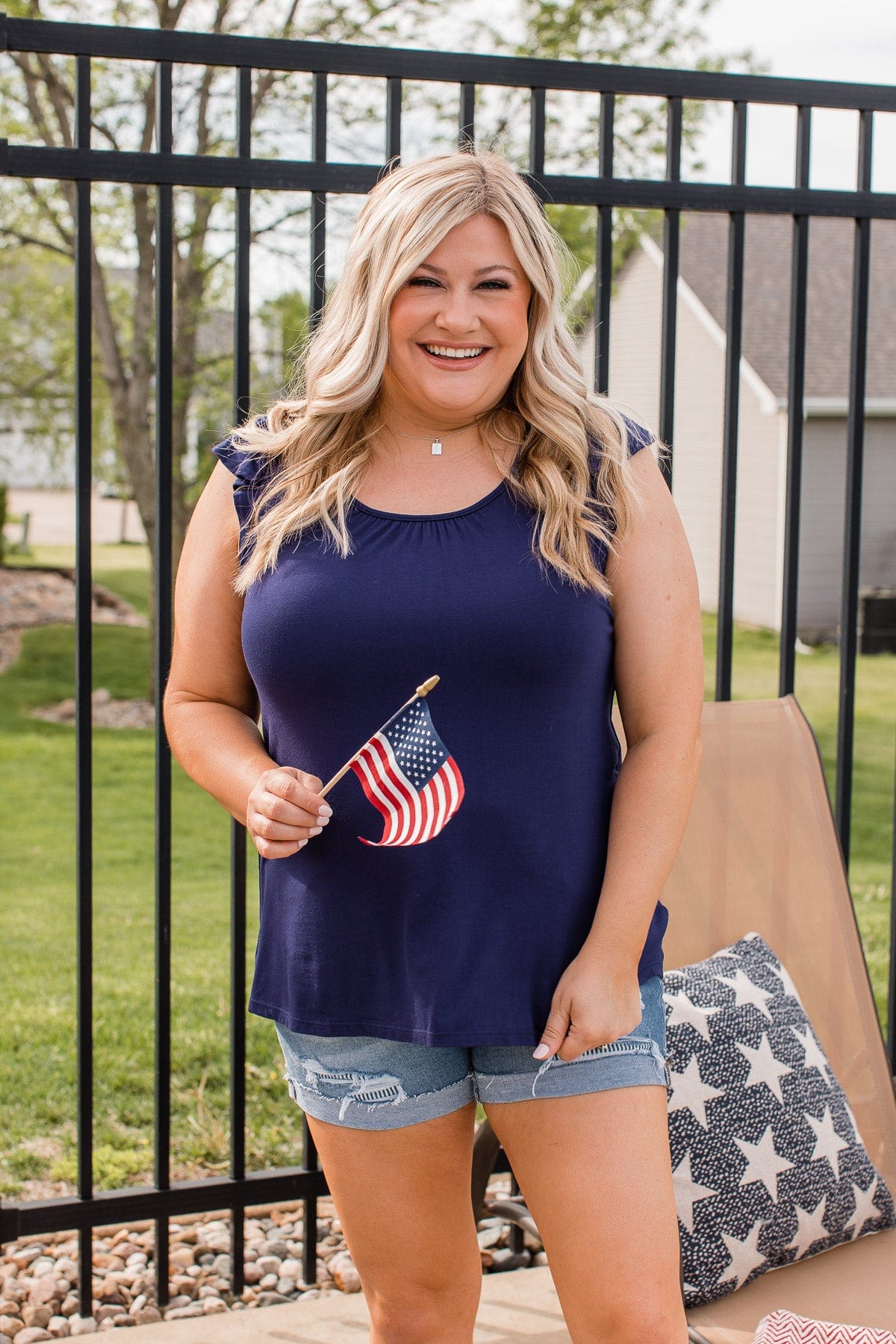 Sparkler Skylines Tie Back Tank- Royal Blue