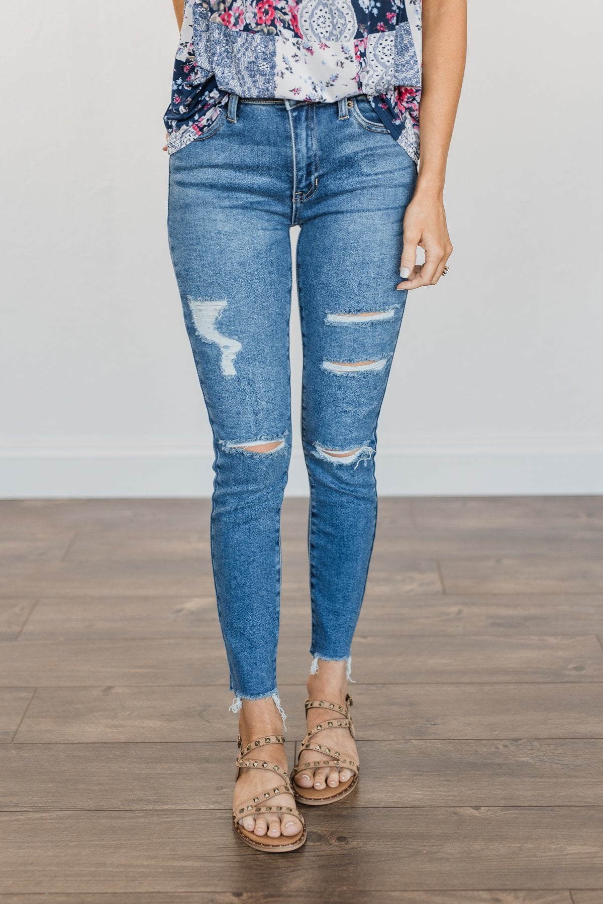 Women's High Waist Ripped Jeans Pink Denim Distressed Raw Hem 100