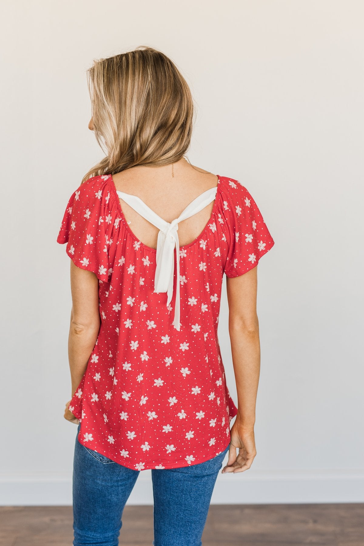 Happier Than Ever Floral Tie Top- Red