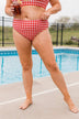 Bask In The Sun Mid-Rise Swim Bottoms- Red Gingham