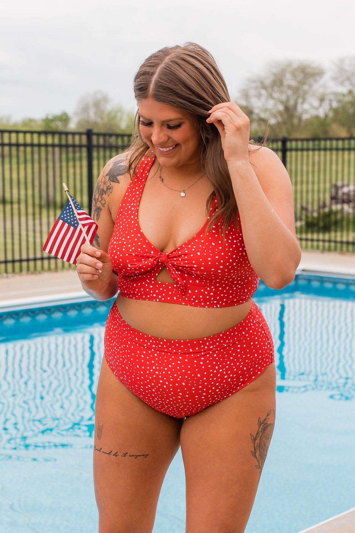 Just Keep Swimming Spotted Swim Top- Red
