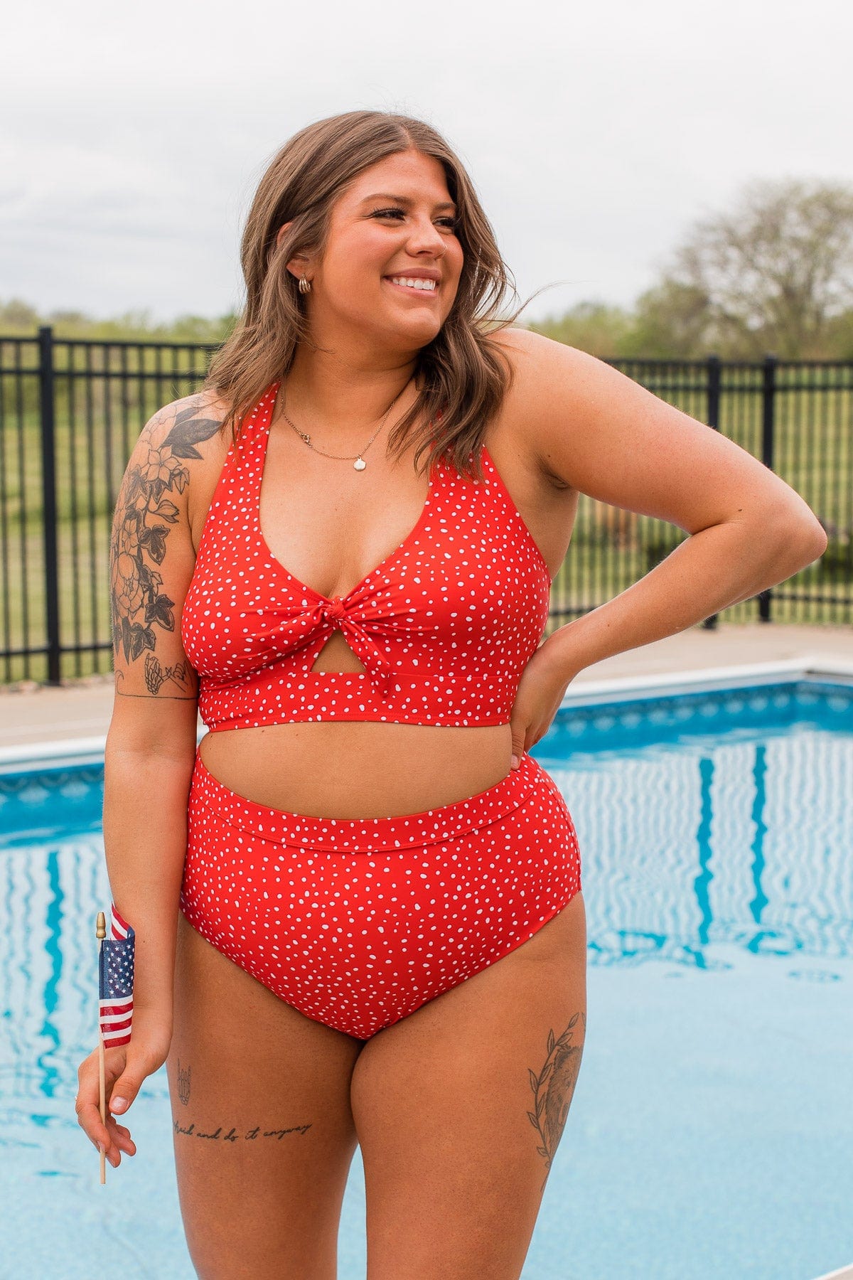 Just Keep Swimming Spotted Swim Top- Red