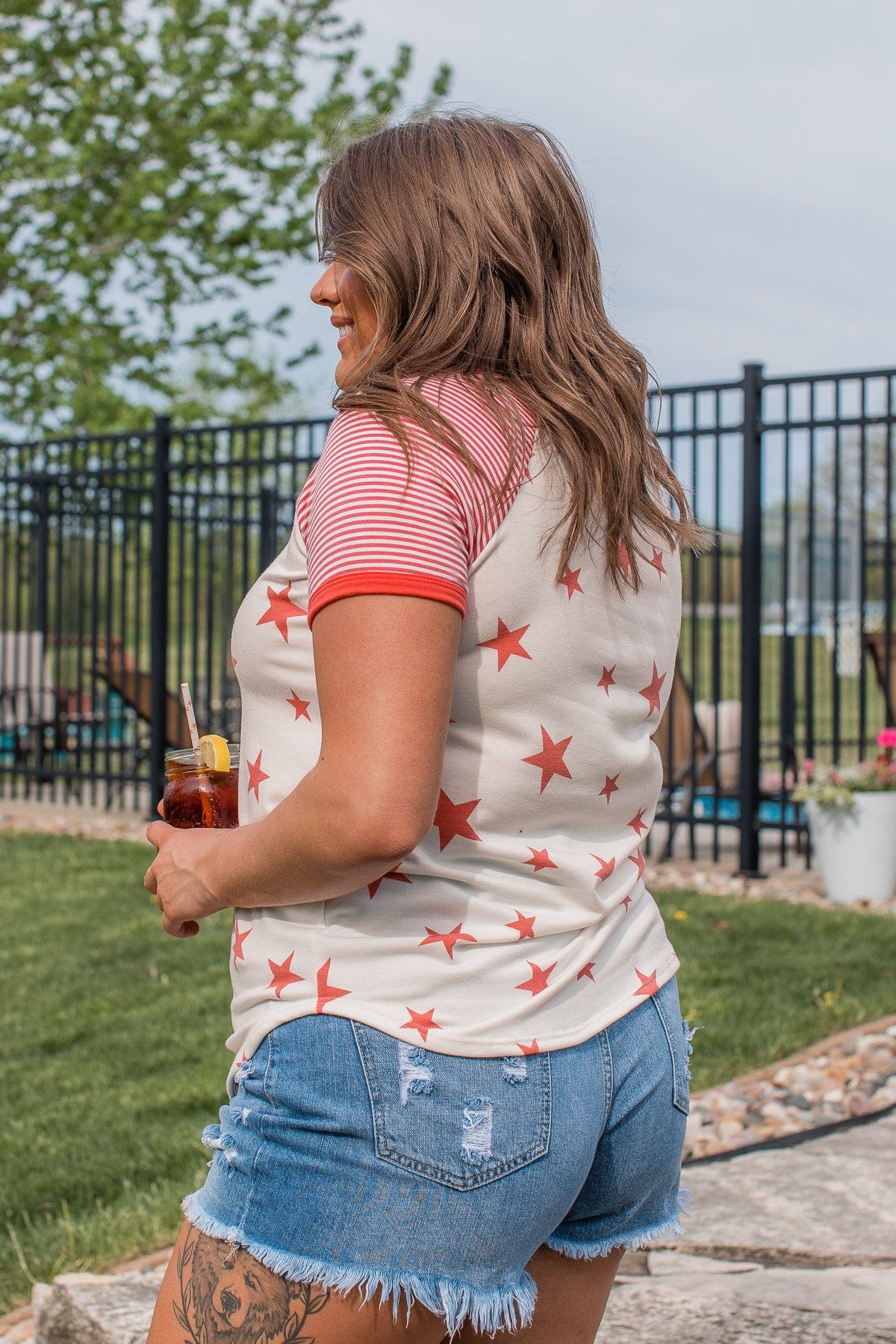 Cue The Sparklers Short Sleeve Top- Red & White