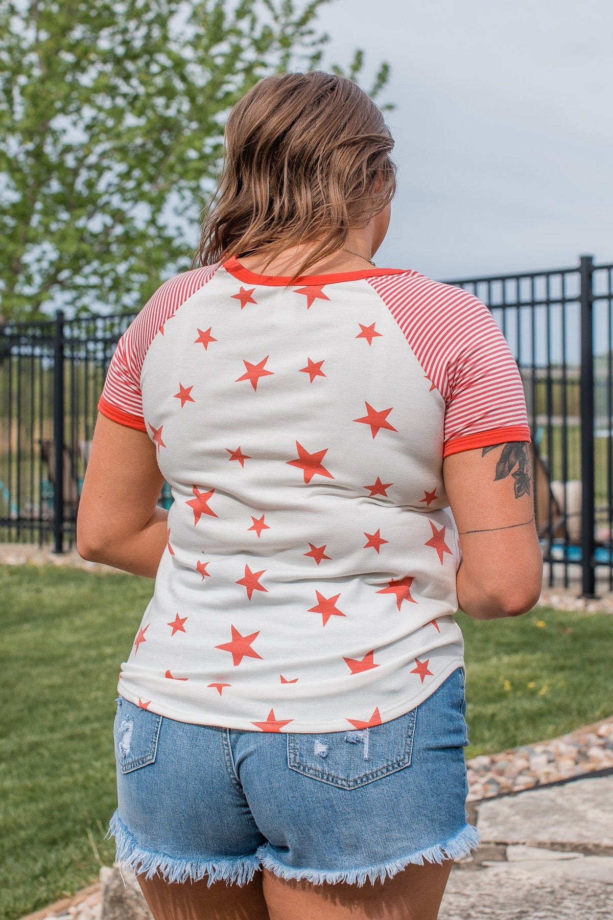 Cue The Sparklers Short Sleeve Top- Red & White