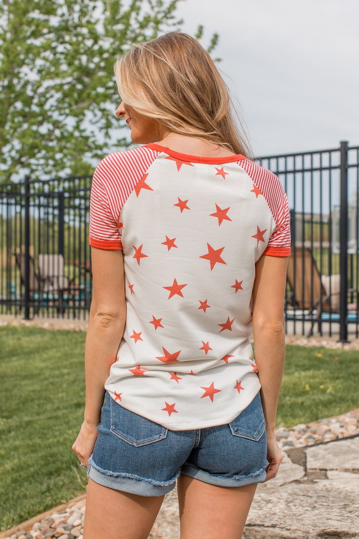 Cue The Sparklers Short Sleeve Top- Red & White