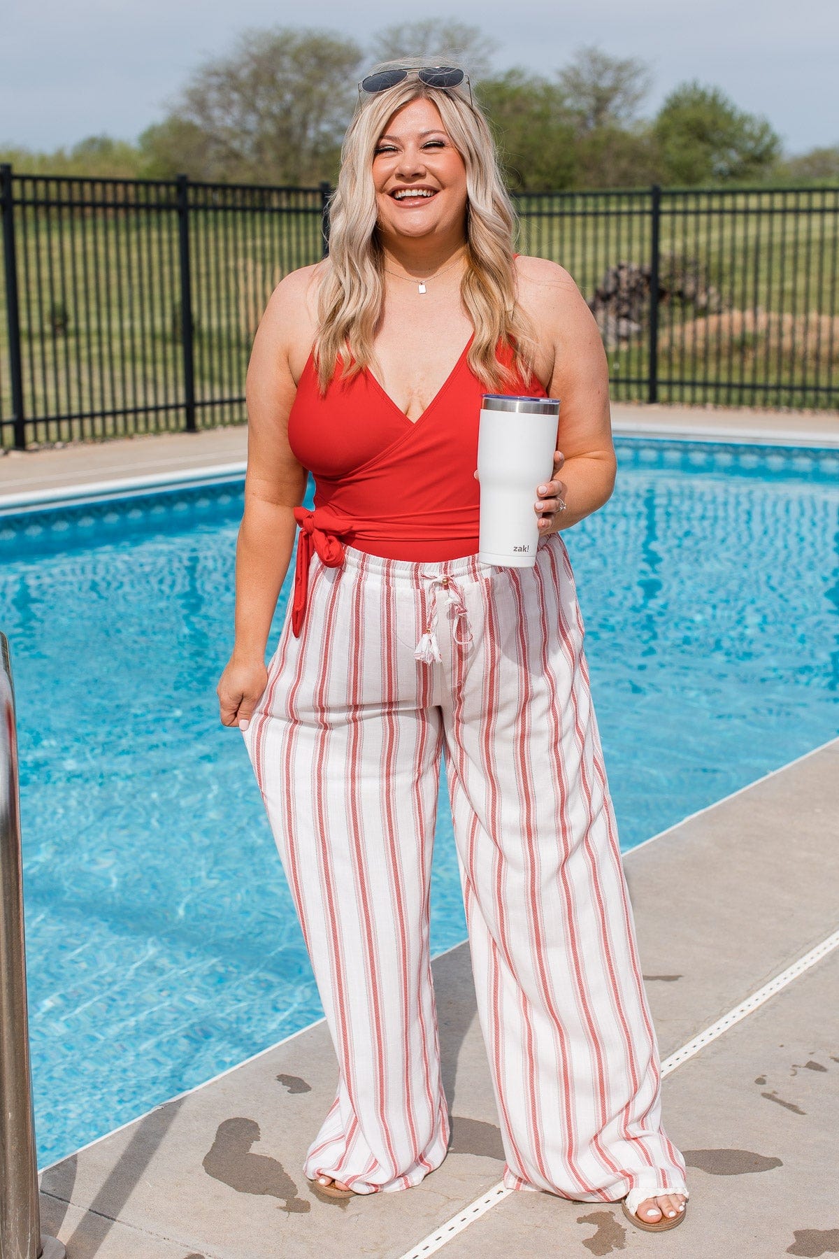 Standing By You Striped Pants- Ivory & Red