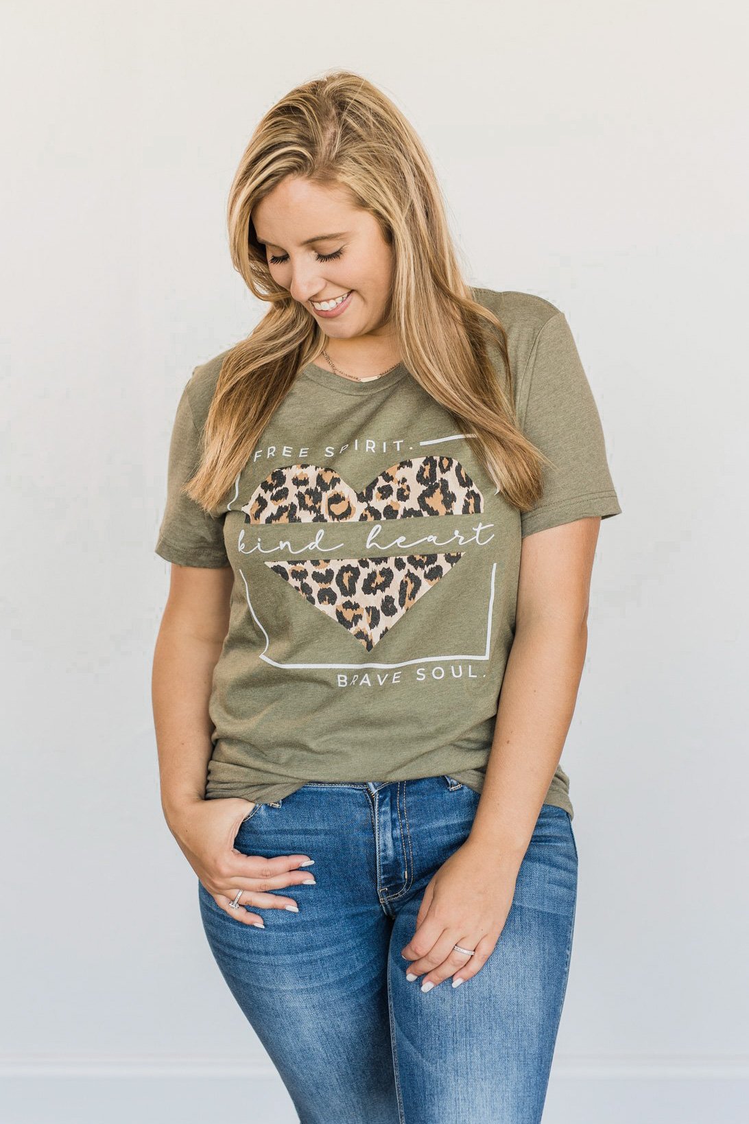 "Free Spirit, Kind Heart, Brave Soul" Graphic Tee- Olive