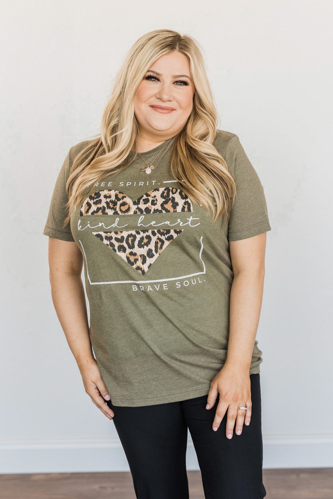 "Free Spirit, Kind Heart, Brave Soul" Graphic Tee- Olive