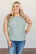 Kissed By The Sun Knit Tank Top- Soft Mint Blue