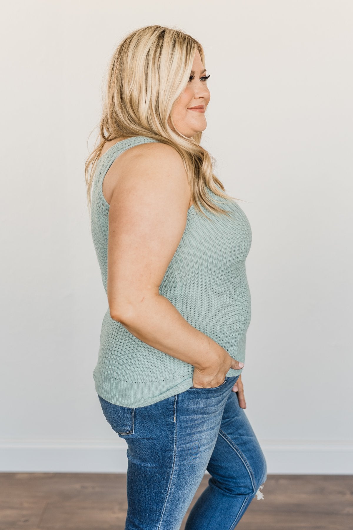 Kissed By The Sun Knit Tank Top- Soft Mint Blue