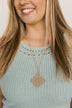 Detailed Diamond Pendant Necklace- Gold