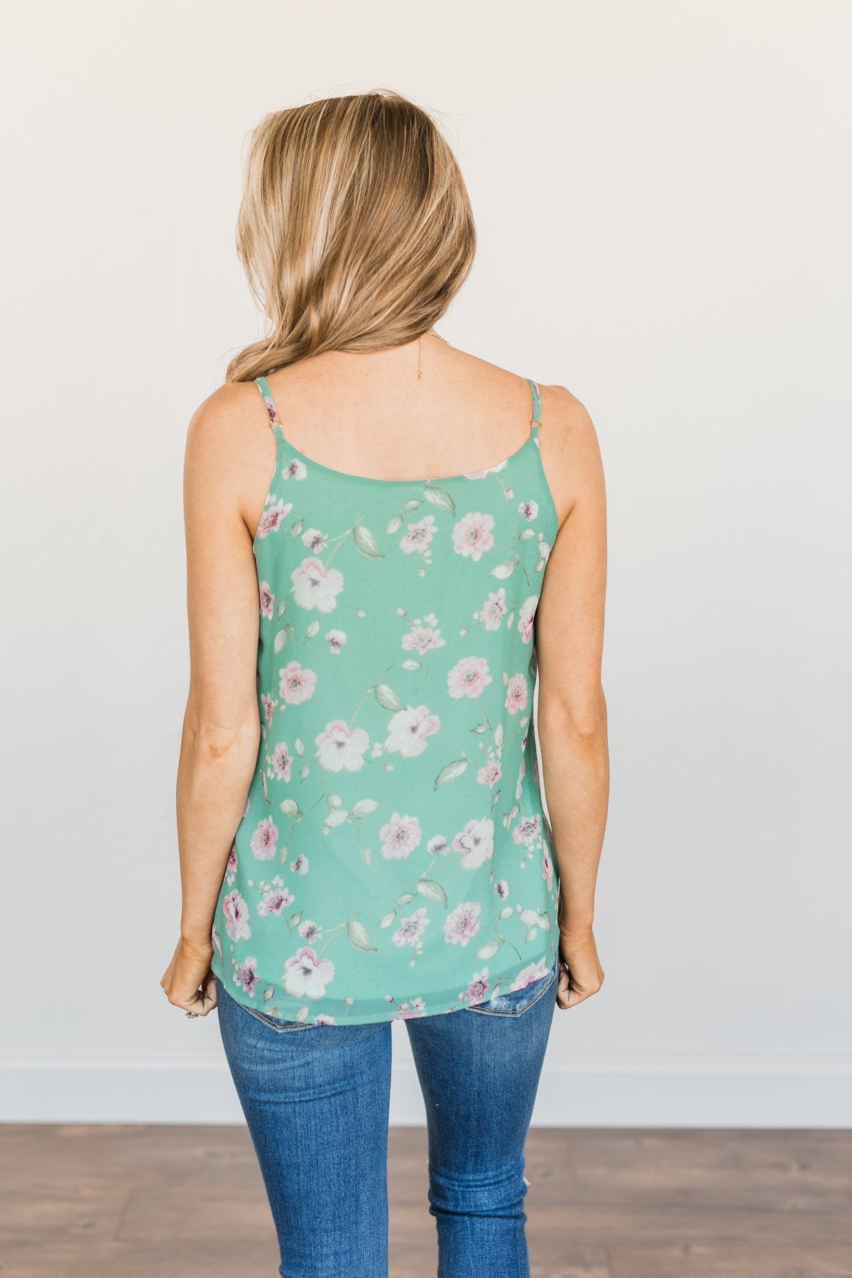 Always About You Floral Tank Top- Mint Blue