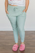 Meant For Each Other Ribbed Knit Joggers- Dusty Sage