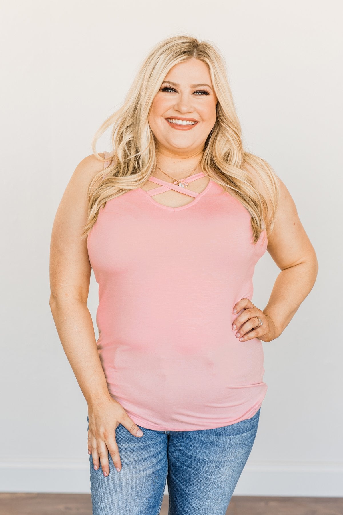 Places to Go Criss Cross Tank Top- Blush